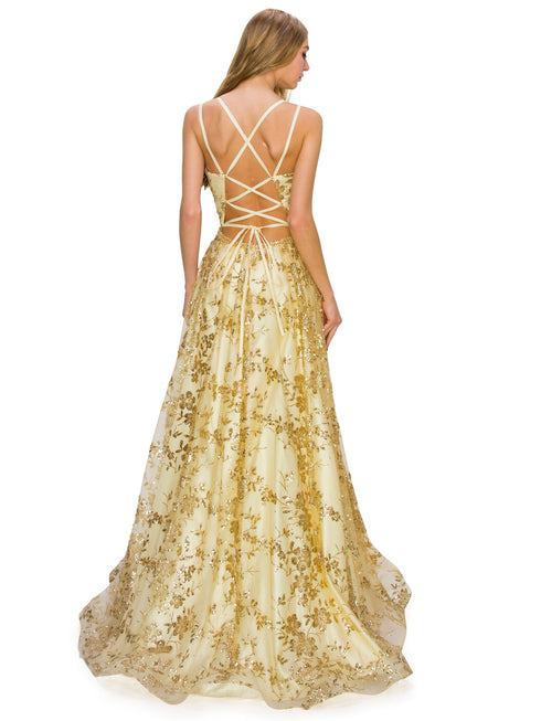 BLISS by Cinderella Couture Open Back Glitter Juniors Dress with Sequin Beaded Waistline, Sizes XS-3XL - SophiasStyle.com